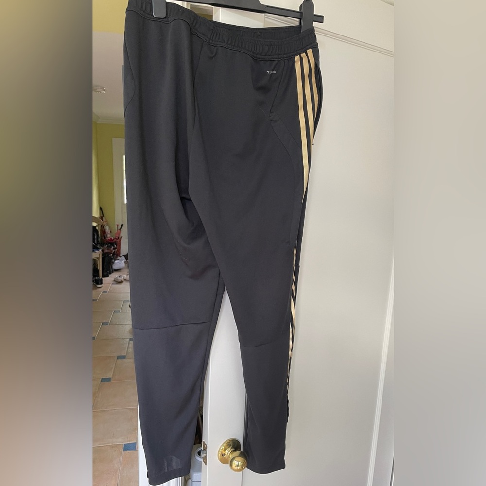 adidas Black Joggers with Gold Side Stripes - Picture 2 of 5